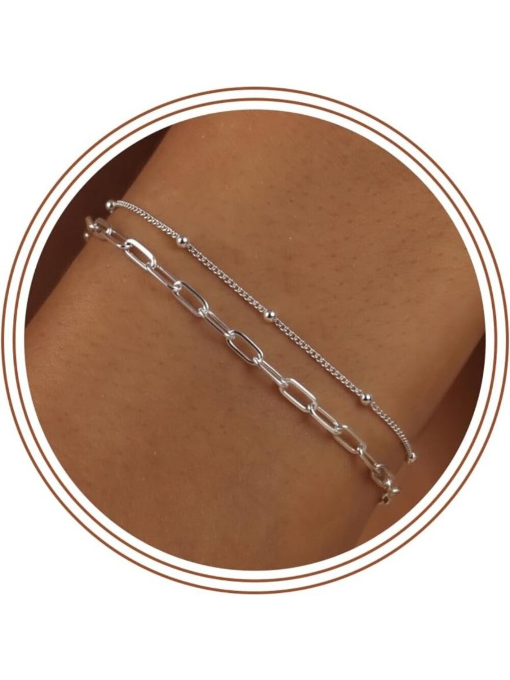 925 Sterling Silver Women's Bracelets Set - Paperclip & Bead Chain Jewelry